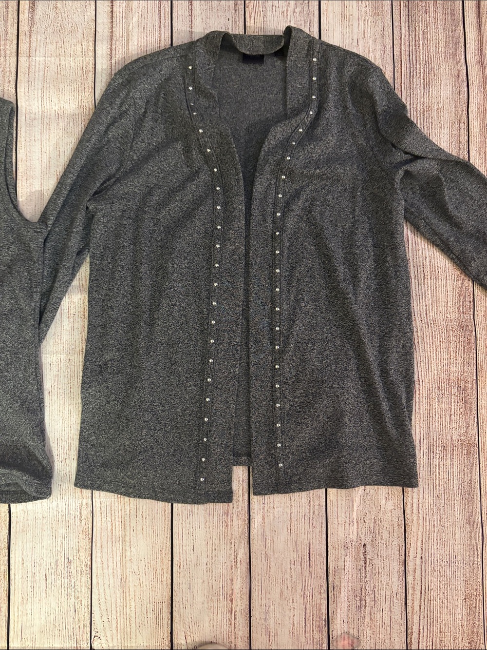Rafaella Charcoal Open-Front Stud-Trim Cardigan- 2 Piece